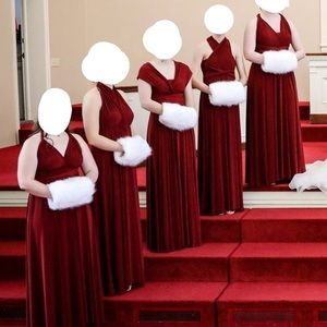 Formal floor length, multiway burgundy dress